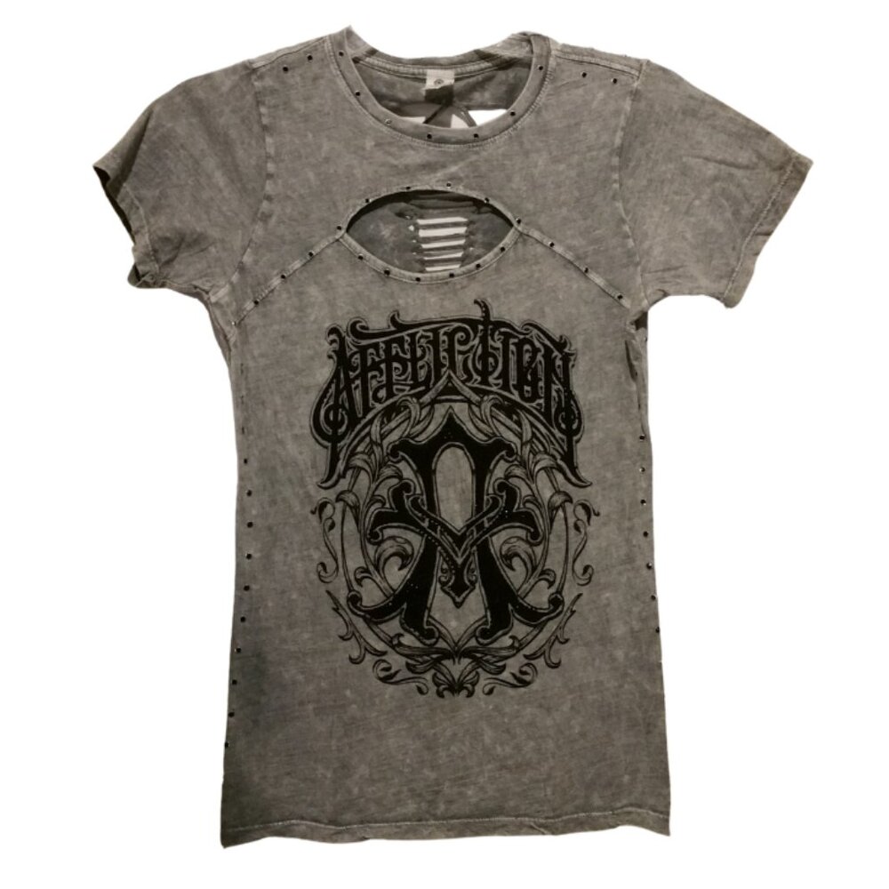 NEW- Affliction Live Fast Silver Grey Heavy Lava Women's T-Shirt
